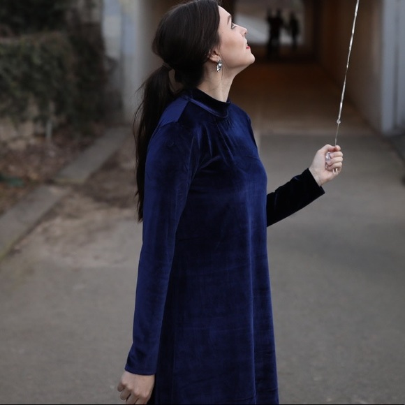 ASOS BRAVE SOUL velvet mock neck dress blue size small - Picture 2 of 6